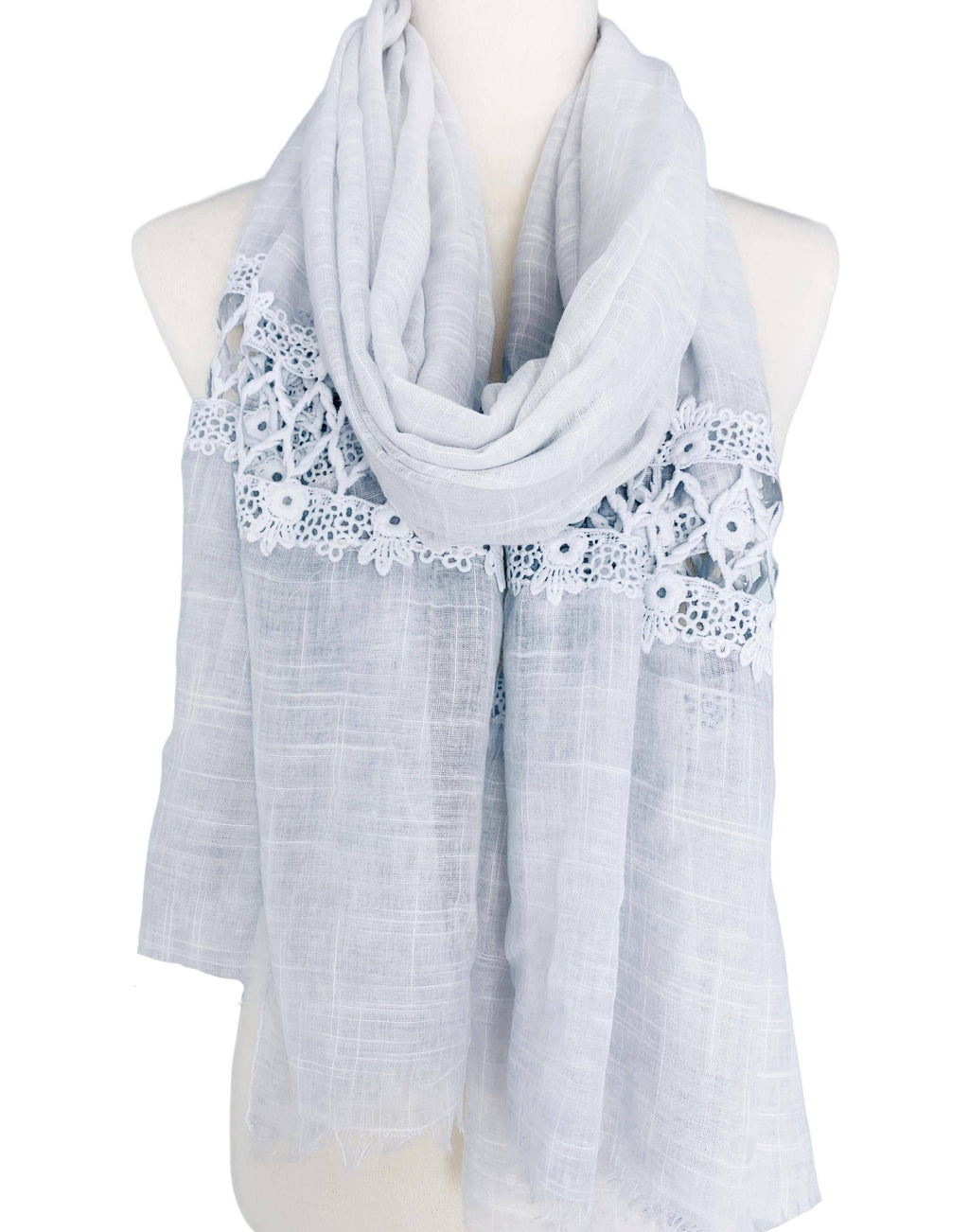 JC020201 Stonewash Lace-Detailed Solid Scarf