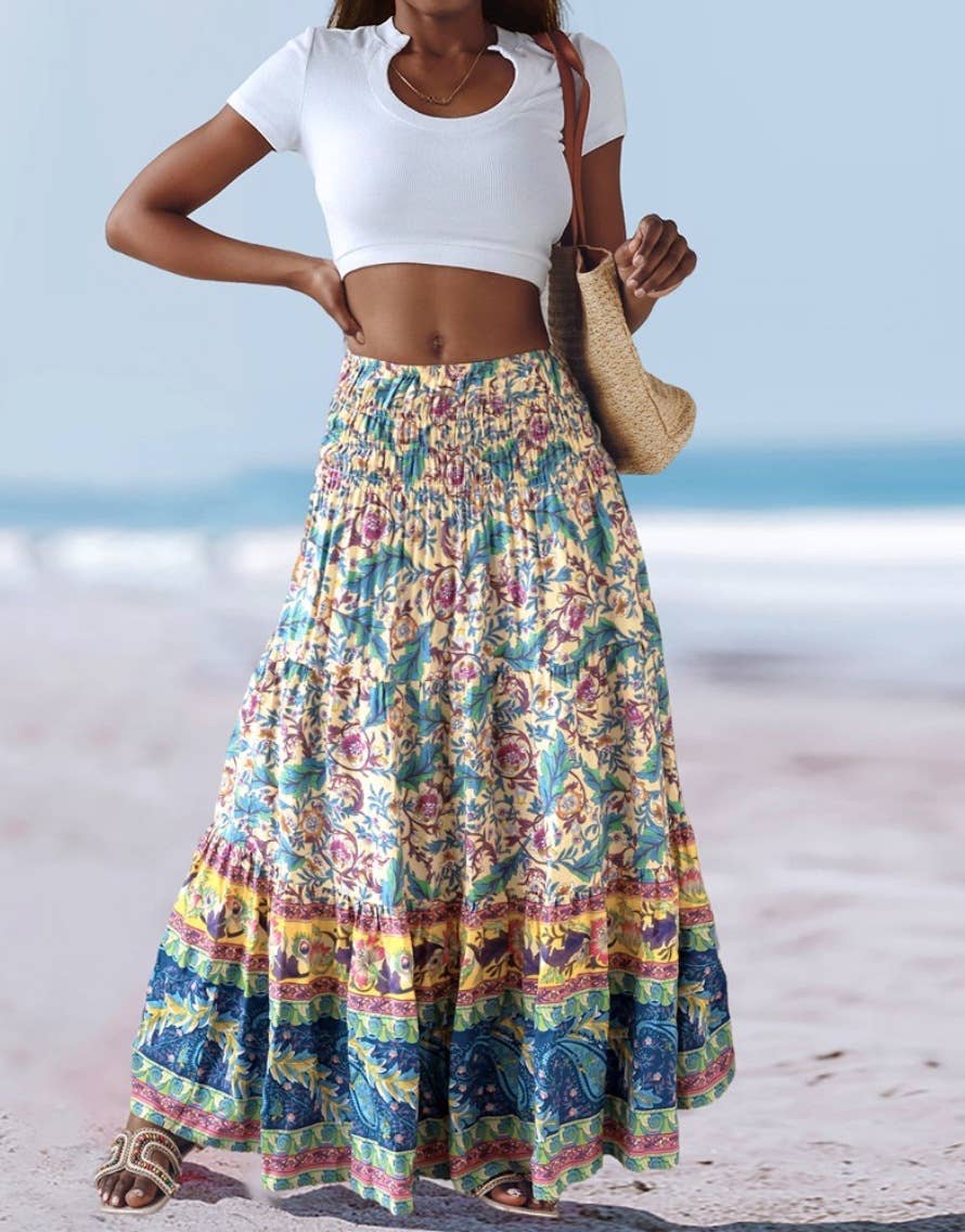 Swing Style Bohemia Ethnic Floral maxi skirt