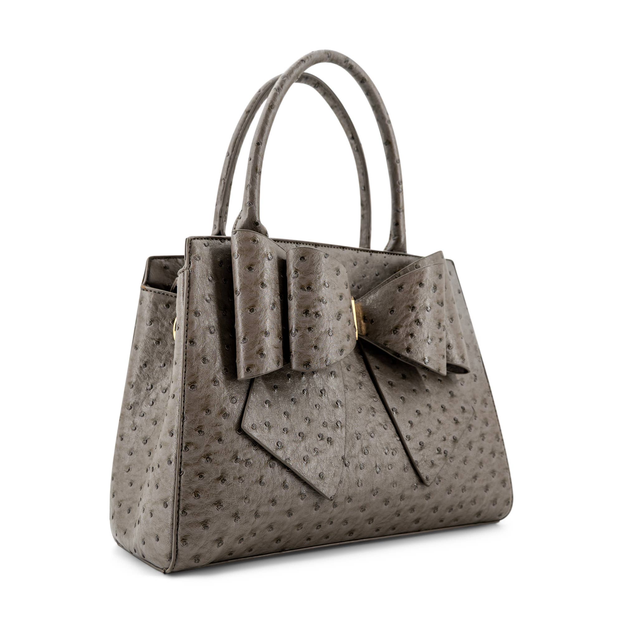 Elodie Embossed Bow Top Handle Purse – Grey Ostrich