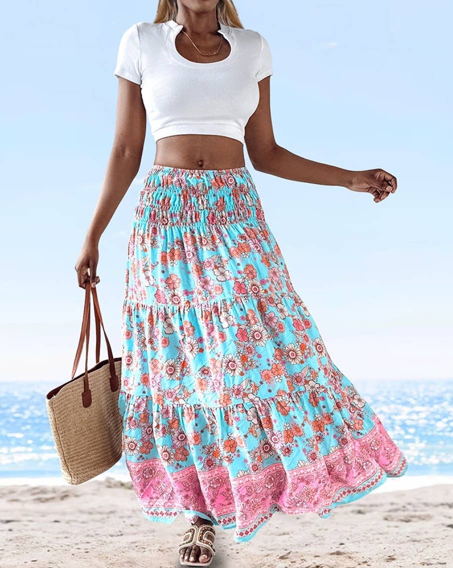 Swing Style Bohemia Ethnic Floral maxi skirt