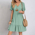 Summer Beach Boho V-Neck Ruffle Hem Dress