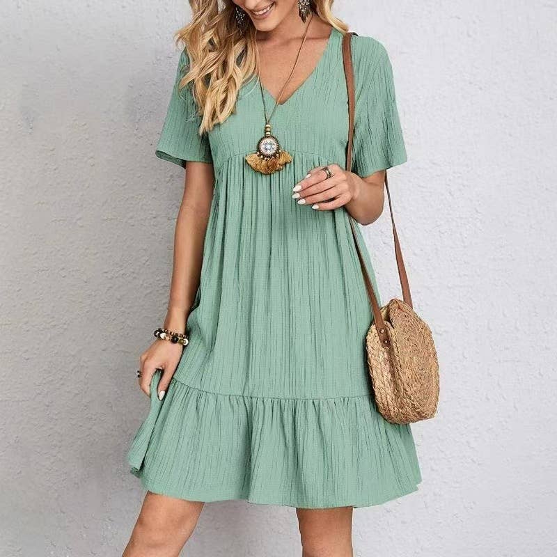Summer Beach Boho V-Neck Ruffle Hem Dress