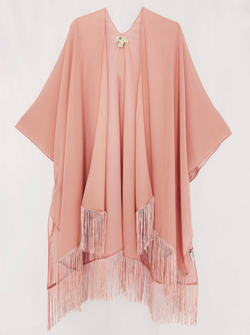 22 Colors-JC070901 Fringe-Detailed Solid Chiffon Kimono