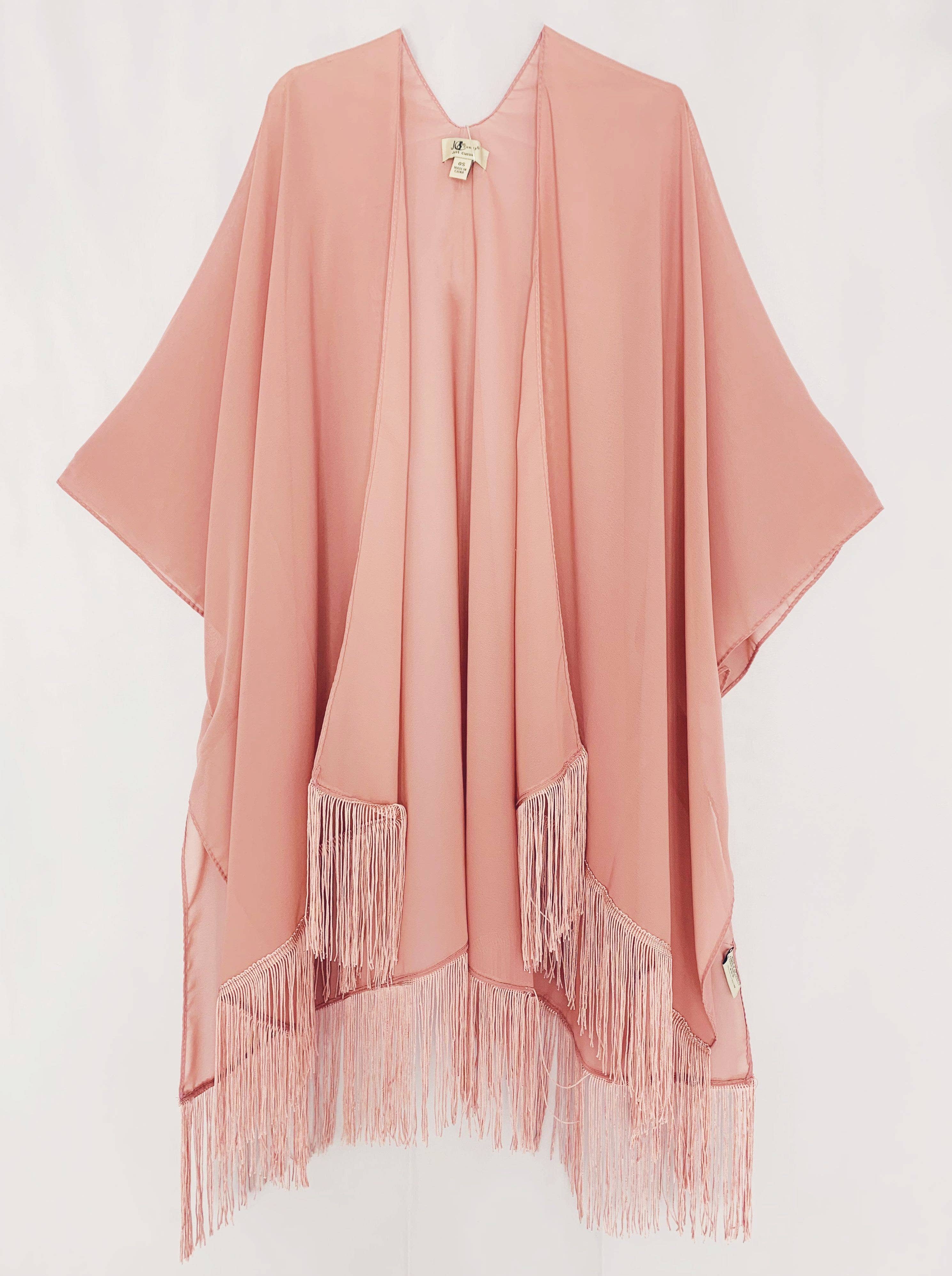 22 Colors-JC070901 Fringe-Detailed Solid Chiffon Kimono