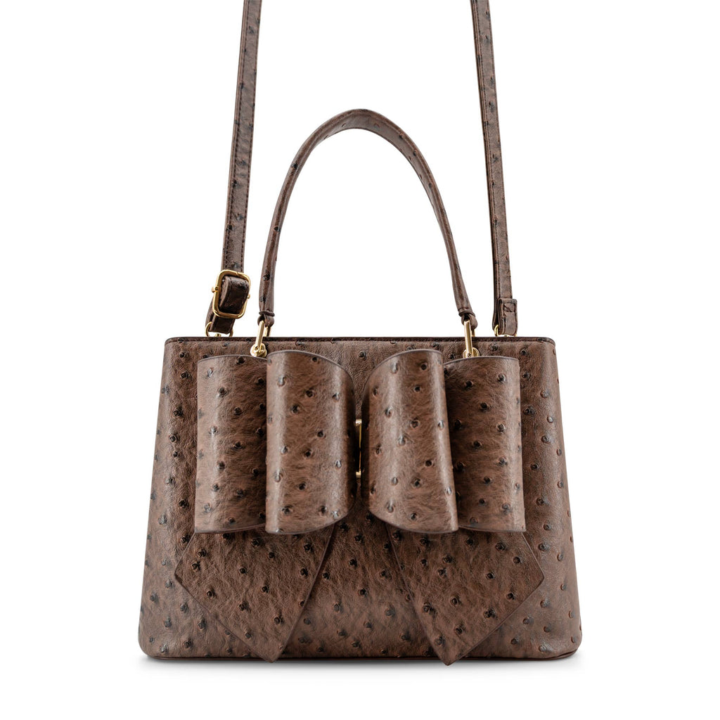 Vegan Leather Remi Embossed Bow Satchel Bag –Ostrich Print