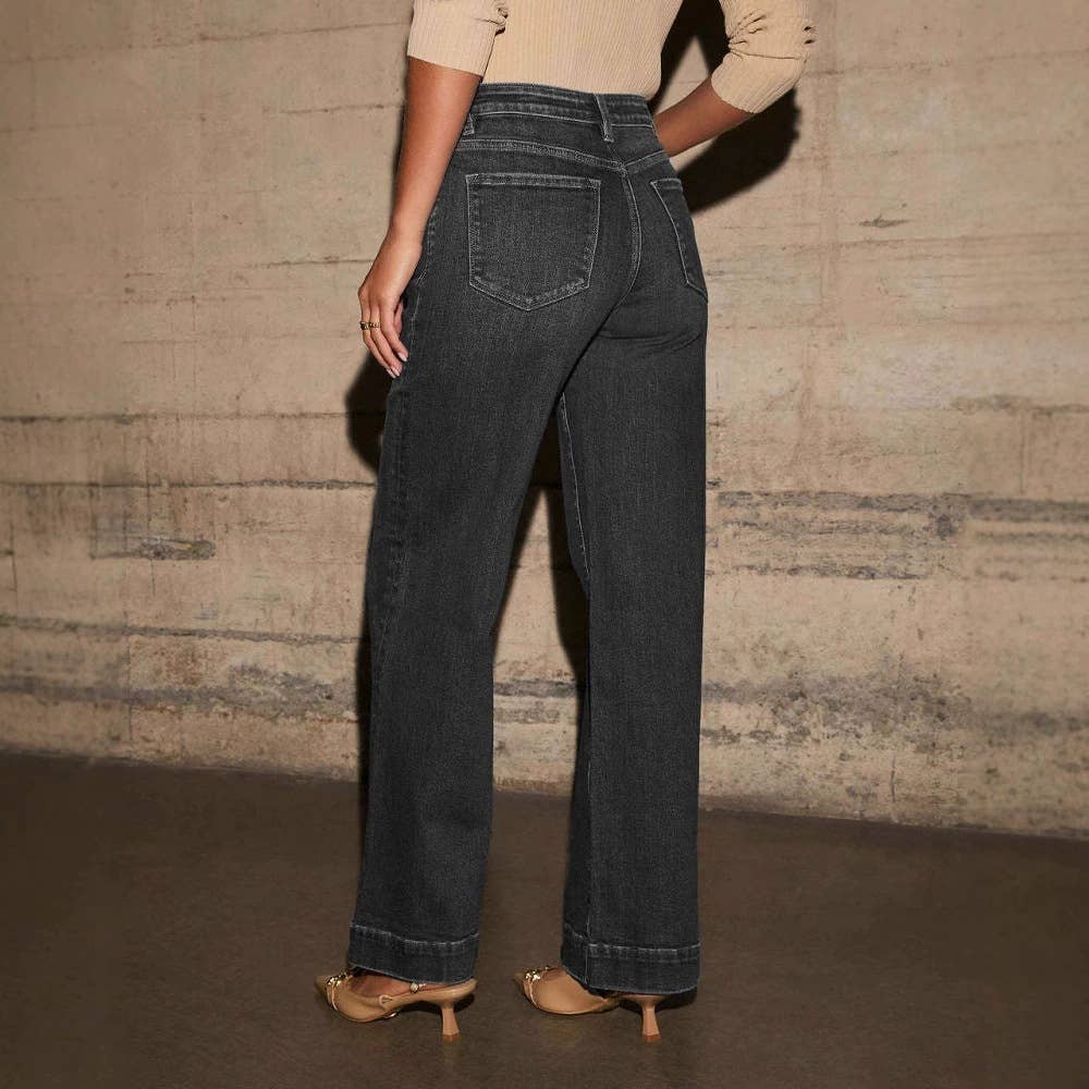 Slimming,wide-leg retro style straight-leg pants
