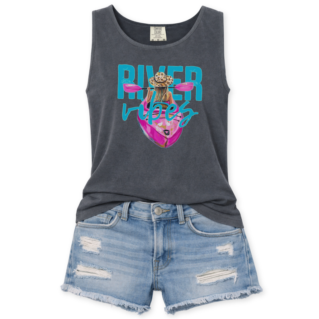 River Vibes Summer Graphic Comfort Colors Tank Top