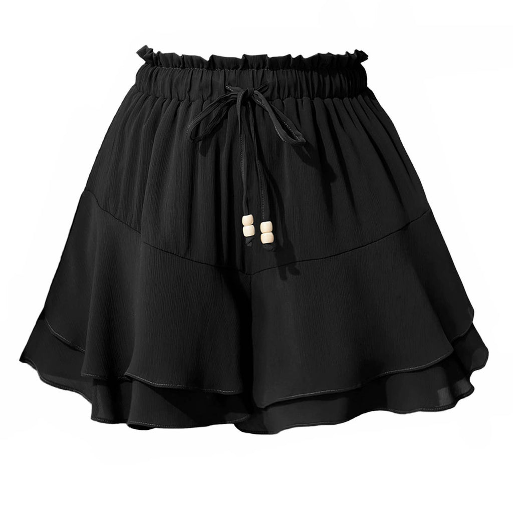 Drawstring tiered ruffle skirt beach boho skort