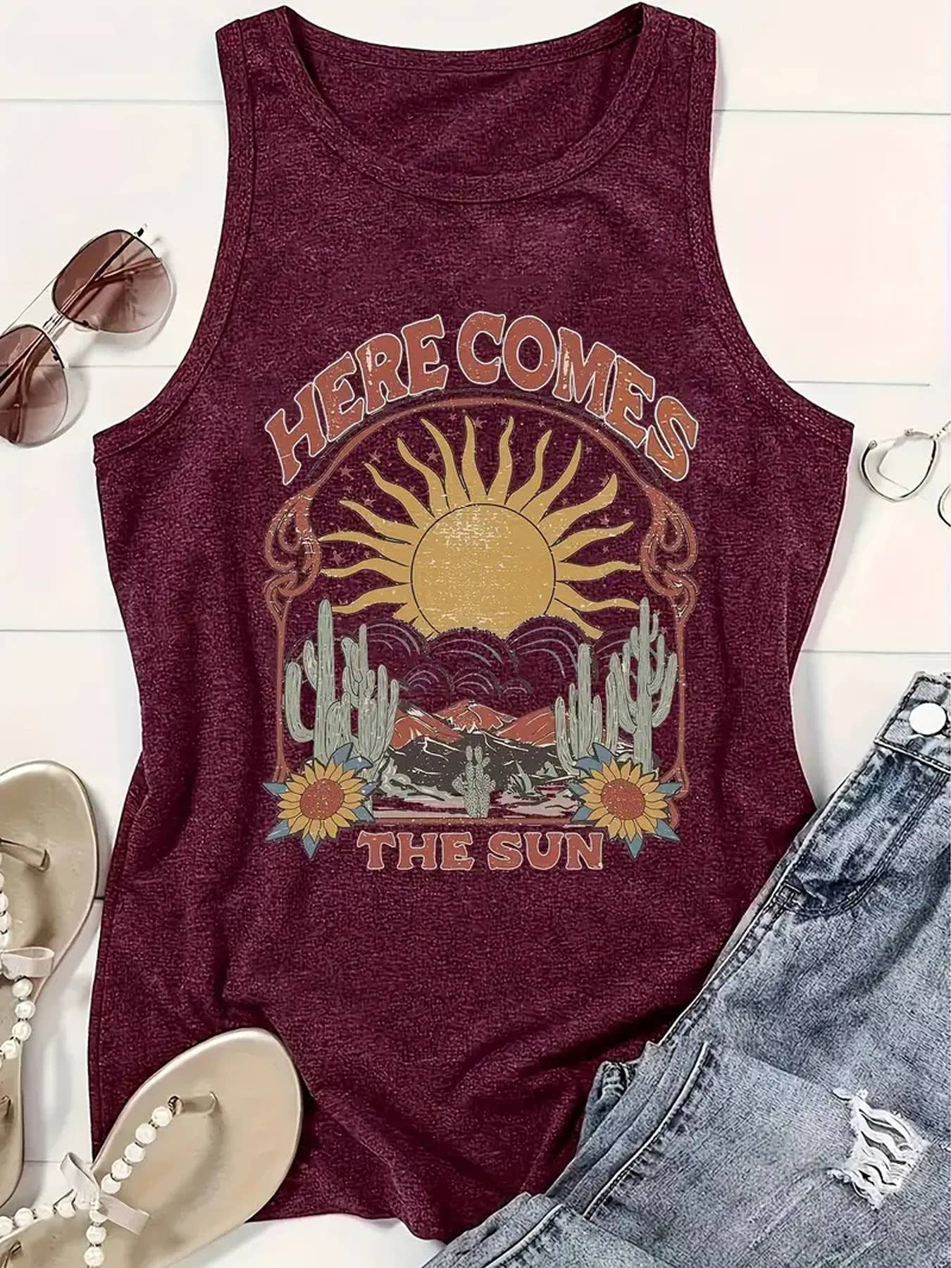 Sunrise over the mountains graphic tank top