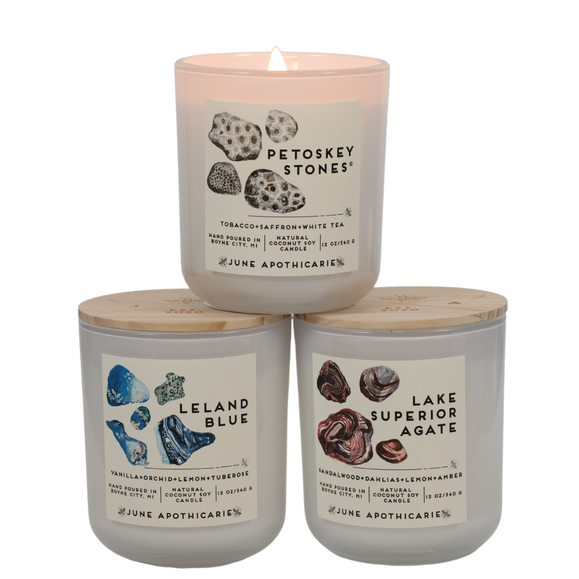 Petoskey Stones® 12 oz Glass Wooden Wick Candle