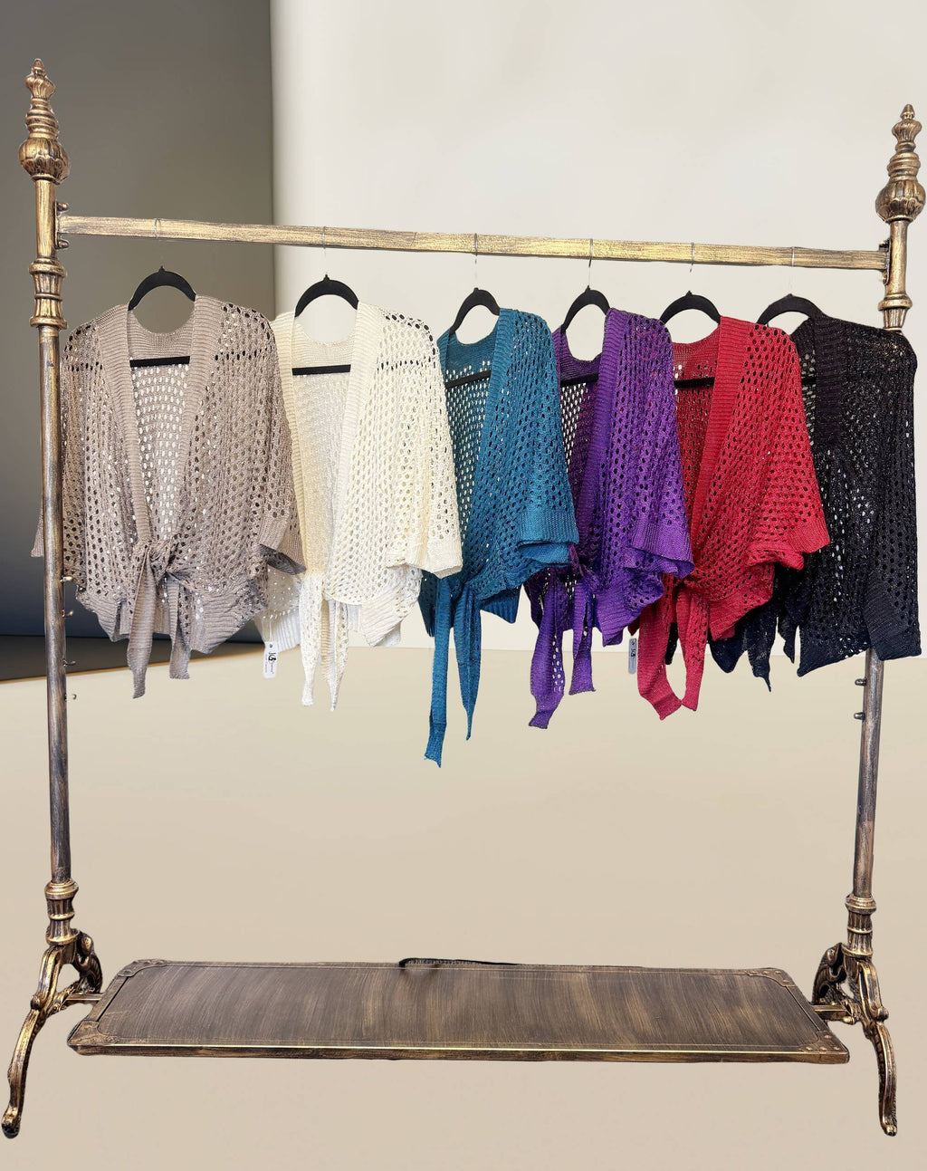 Eyelet Open-Knit cover up Cardigan with Front Tie