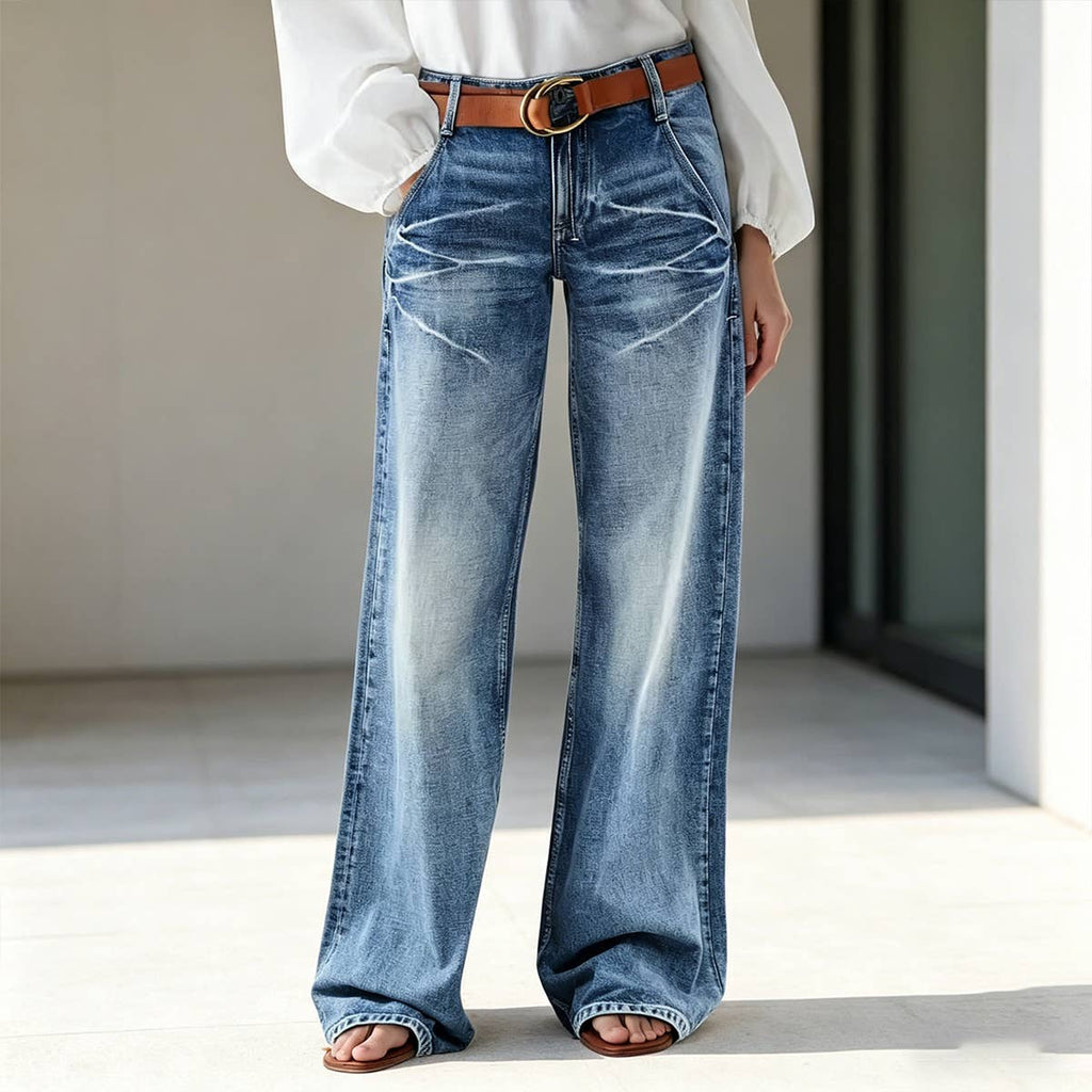 Loose high-waisted wide-leg straight-leg pants