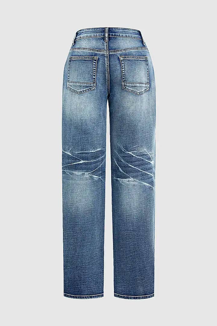 Loose high-waisted wide-leg straight-leg pants