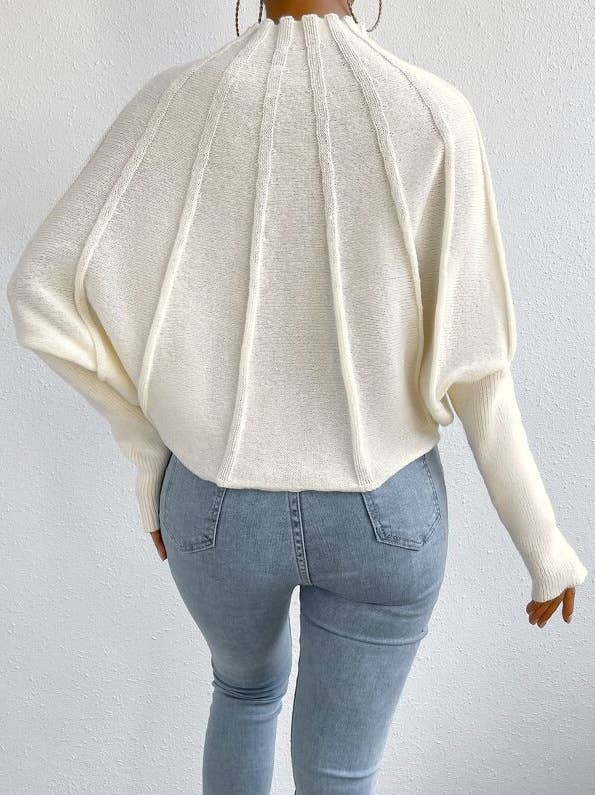 Wide Ribbed Mock neck Batwing Sleeve knit sweater