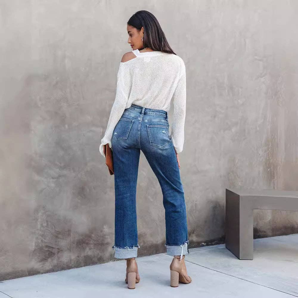 Washed Denim Pant Straight Leg Jeans DPP3019