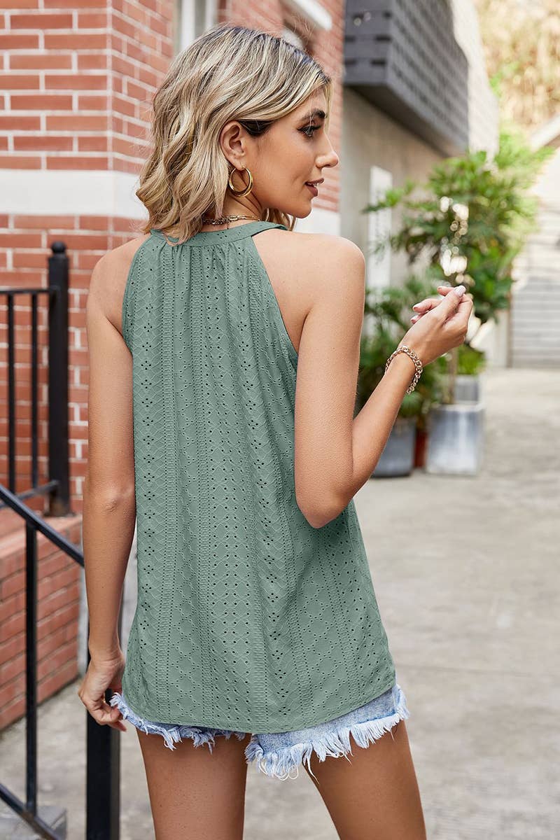 WOMEN TRENDY EYELET HALTER T SHIRTS_CWTTSL0172