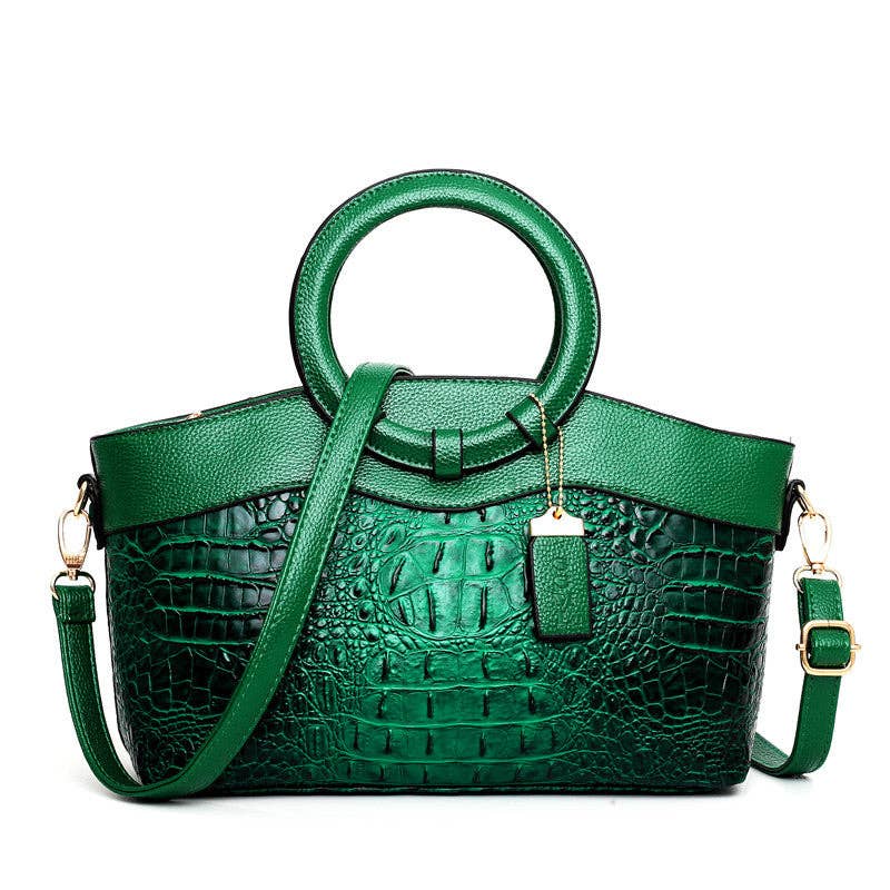 Vintage Round Top Handle Crocodile Pattern Tote Bag 8PU6BBG32