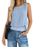 Casual Solid Color Round Neck Sleeveless Hem‑Gathered Vest