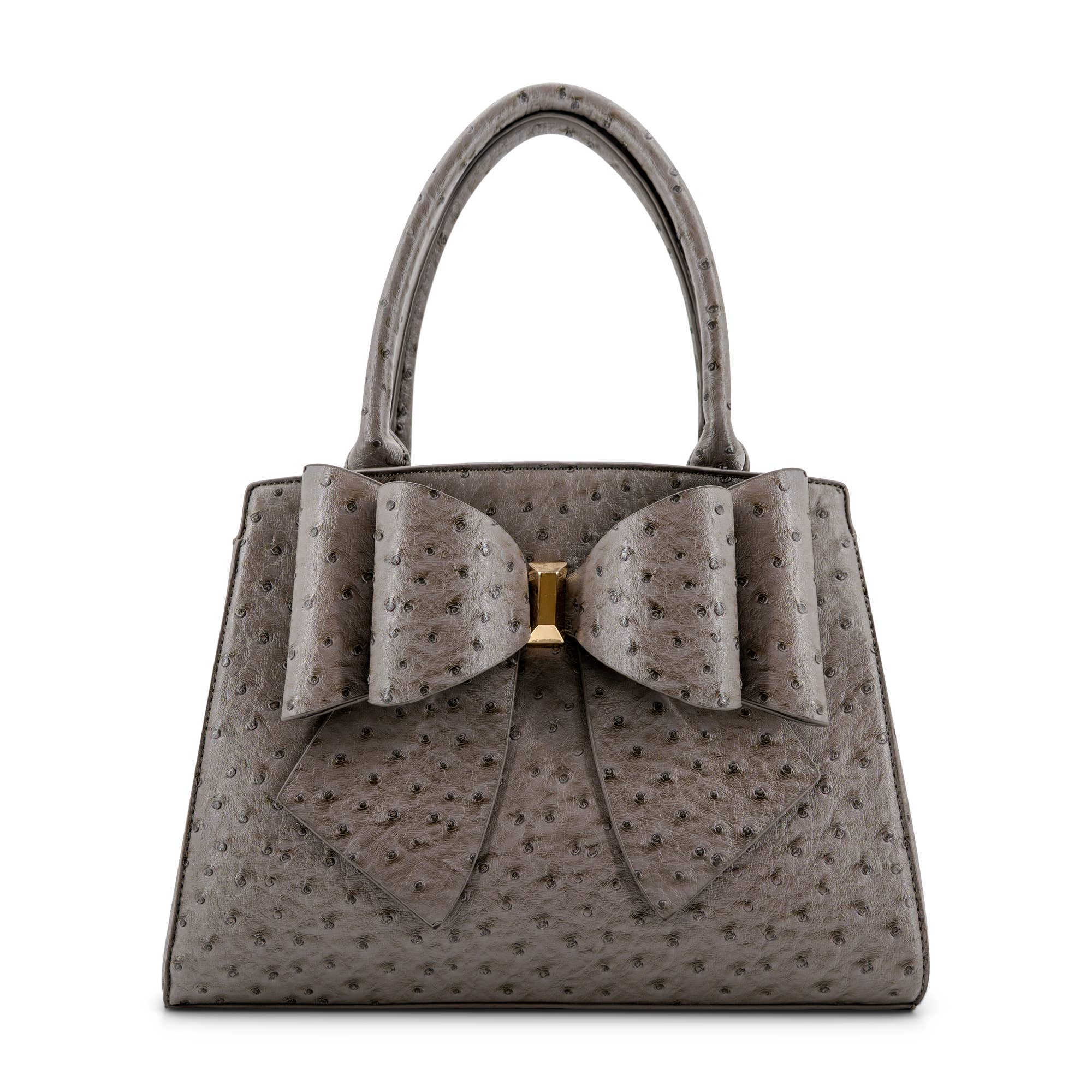 Elodie Embossed Bow Top Handle Purse – Grey Ostrich