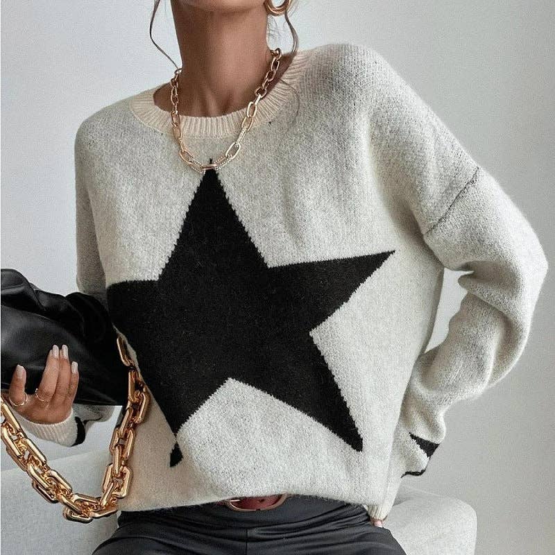 Round Neck Star Jacquard Pullover Sweater DPT1427