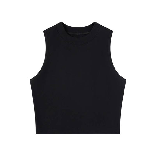 Basic Essential cotton blend fitted high neck crop tank top