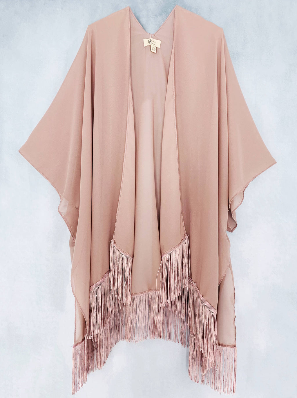 22 Colors-JC070901 Fringe-Detailed Solid Chiffon Kimono