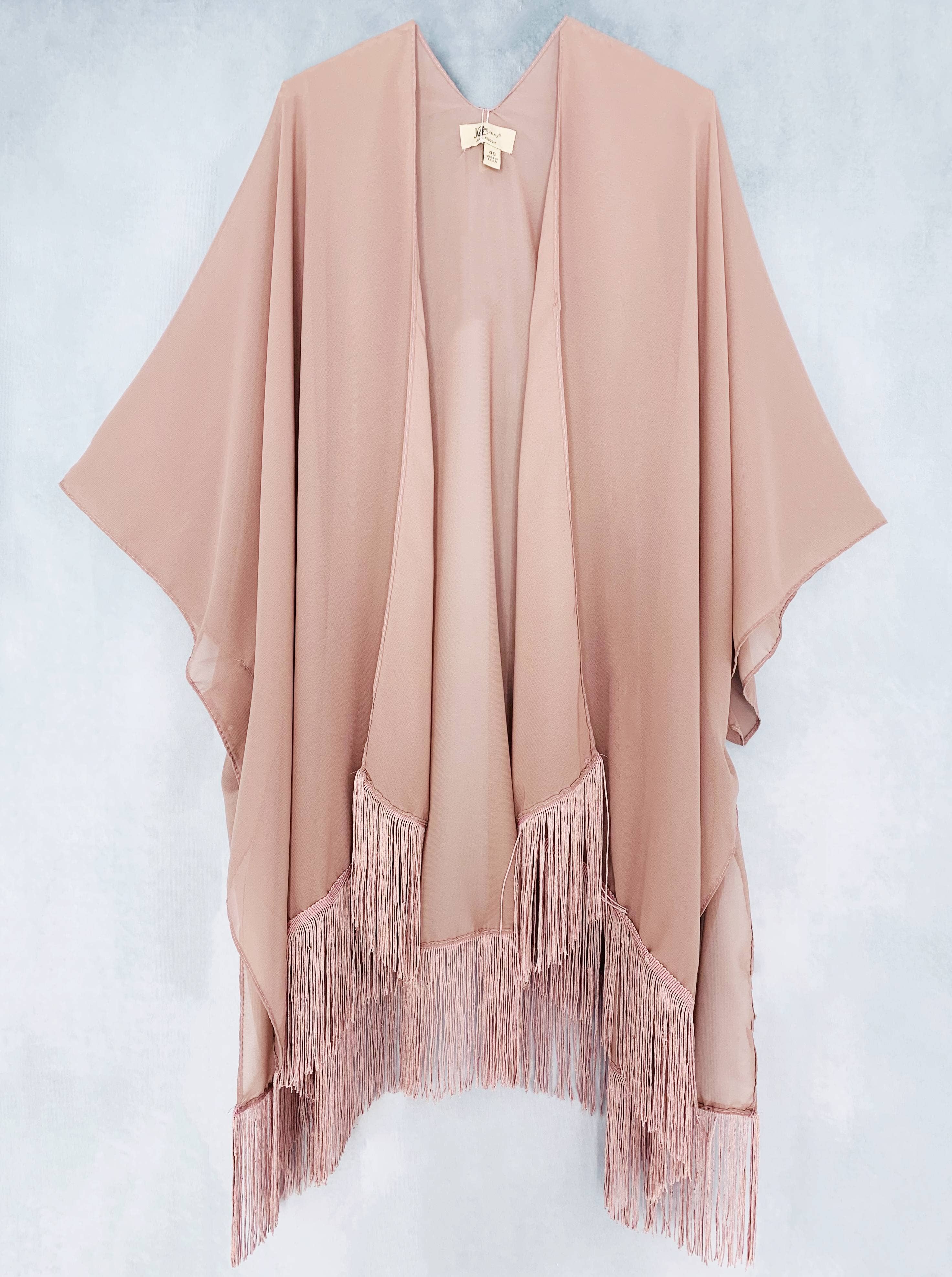 22 Colors-JC070901 Fringe-Detailed Solid Chiffon Kimono