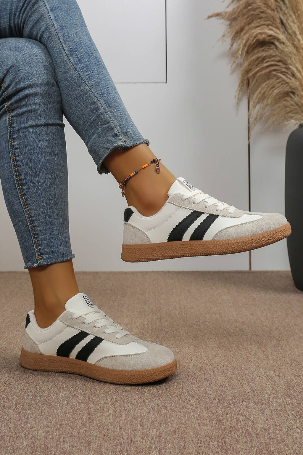 Varsity Color Block Patchwork PU Leather Lace Up Shoes