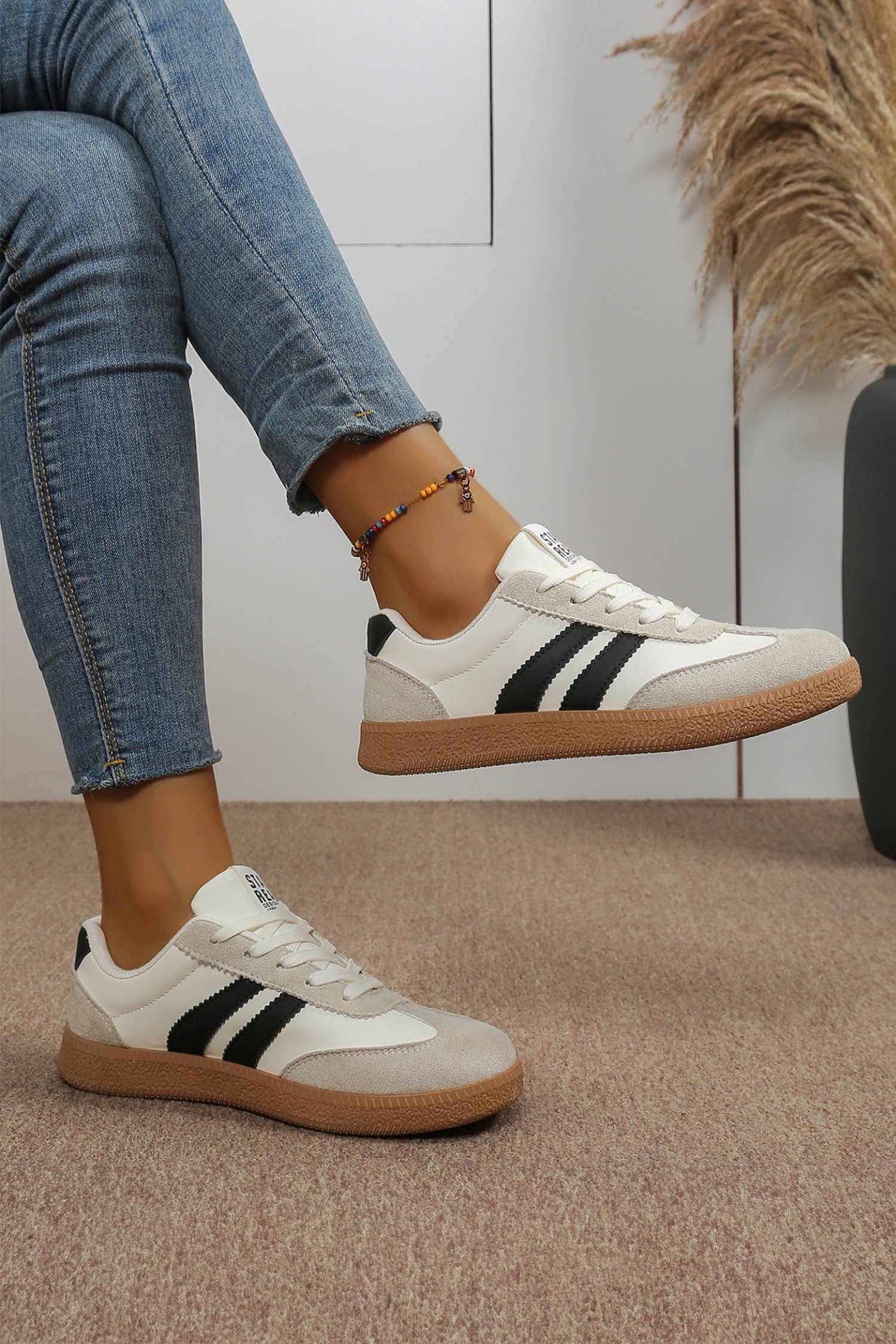 Varsity Color Block Patchwork PU Leather Lace Up Shoes