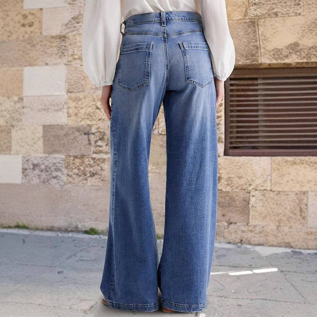 Vintage Washed Straight Leg Simple Jeans DP25A490