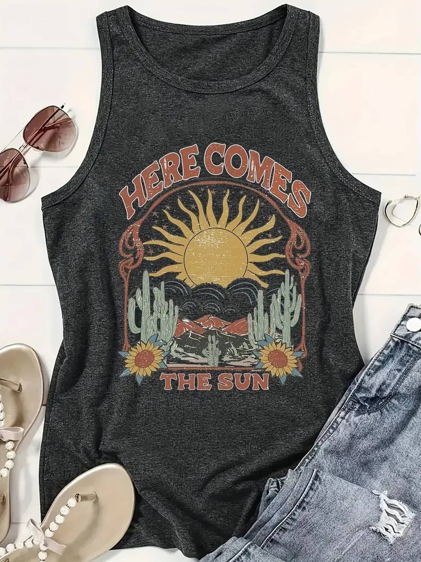 Sunrise over the mountains graphic tank top