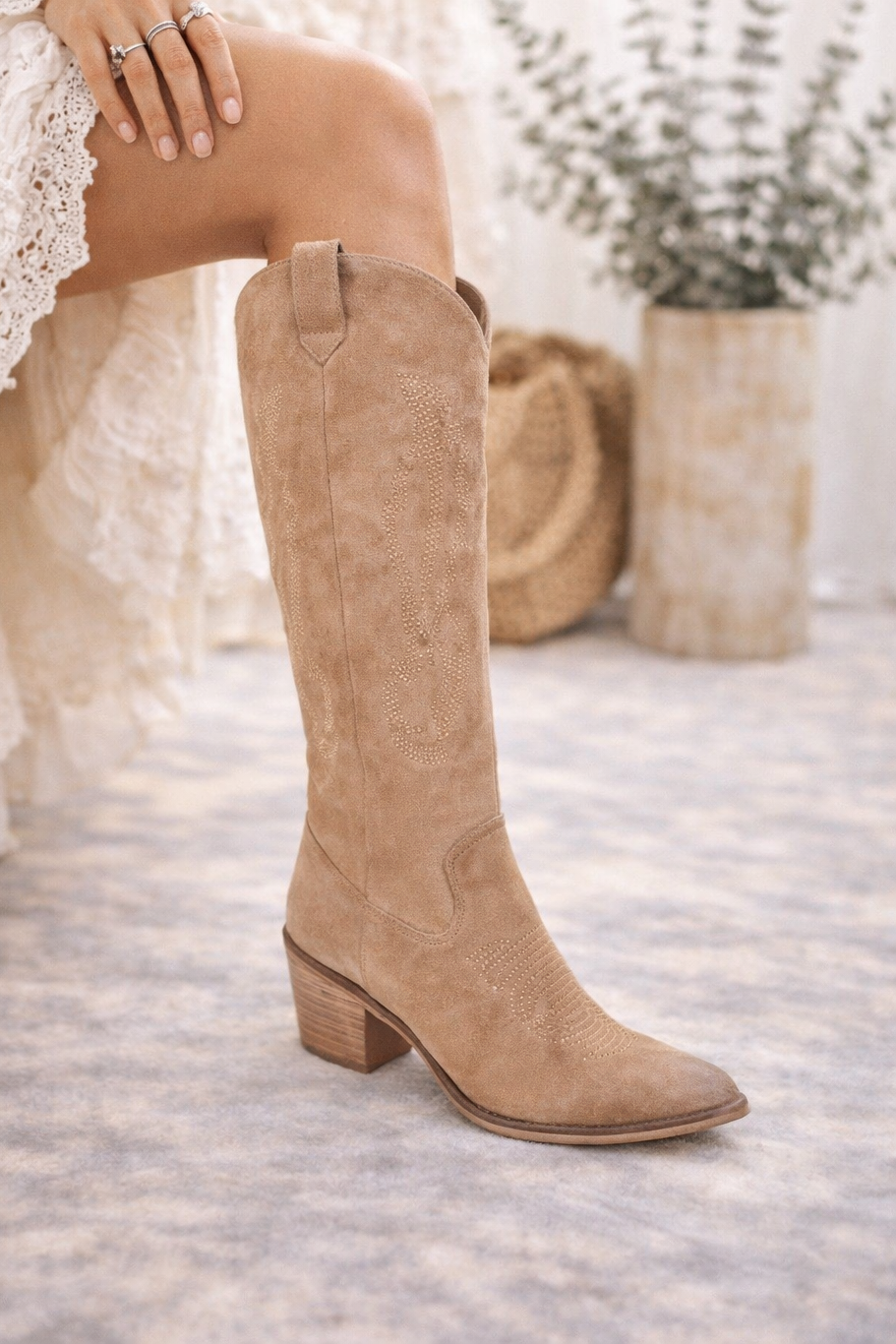 Tall Western Embroidered Block Heel Fall Boot
