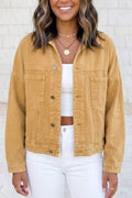 Metal Button Front Long Sleeve Collar Denim Jacket