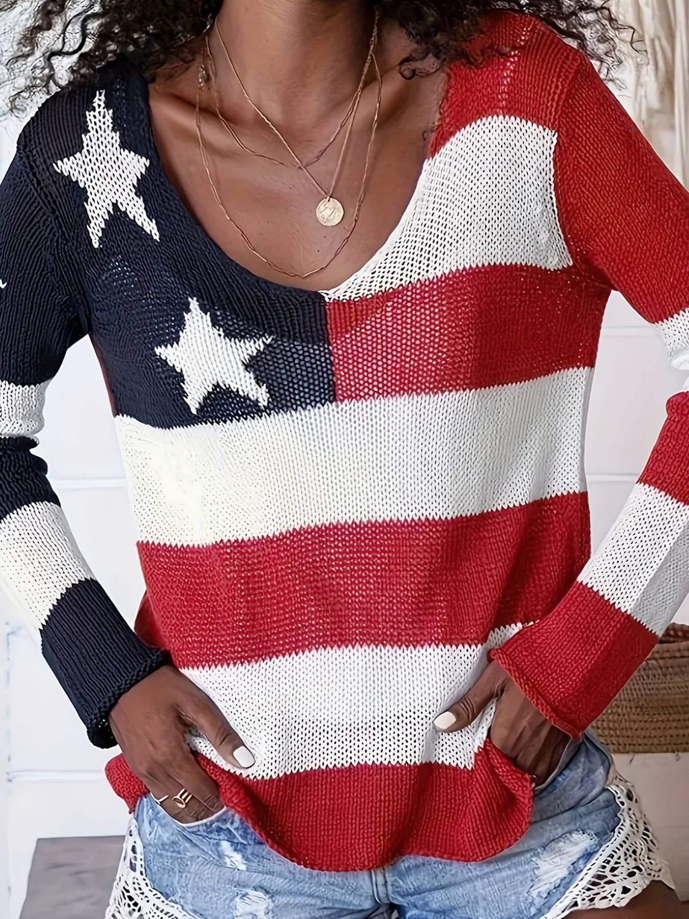4th Of July Knit Summer American Flag Sweater