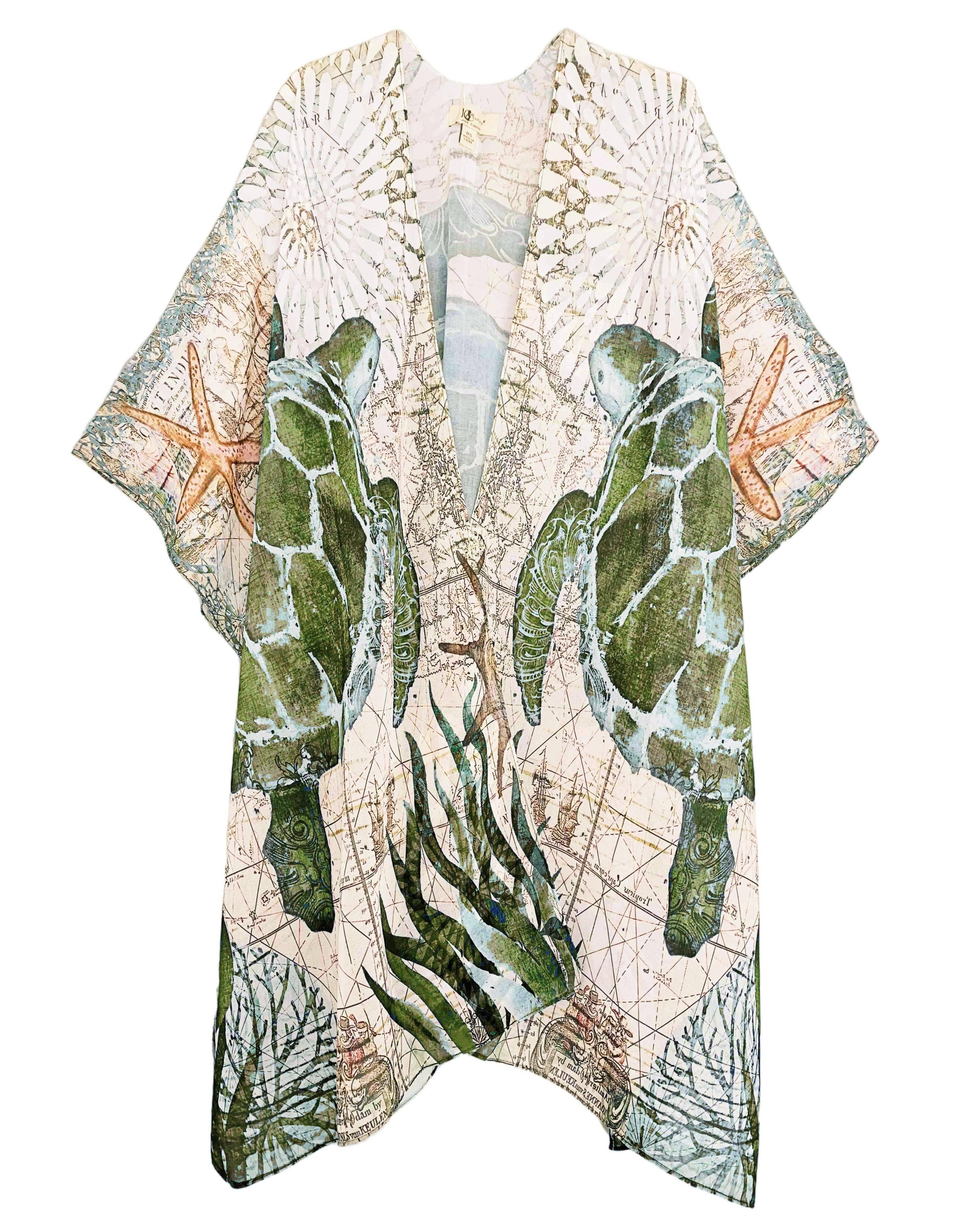 JC070960 Green-Multi Sea Turtle Kimono