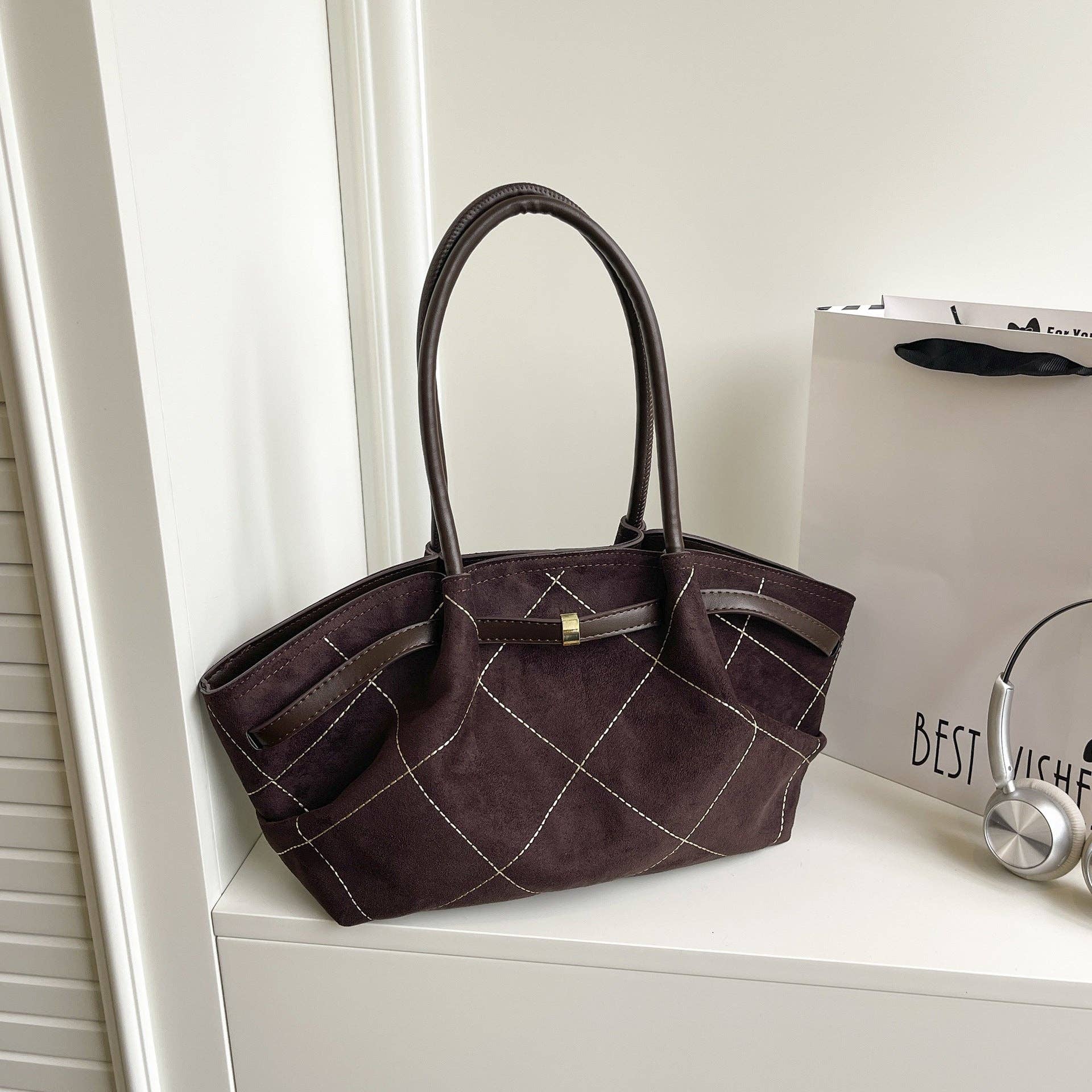 Elegant Quilted Large Capacity Tote Bag 8PU6BBG17