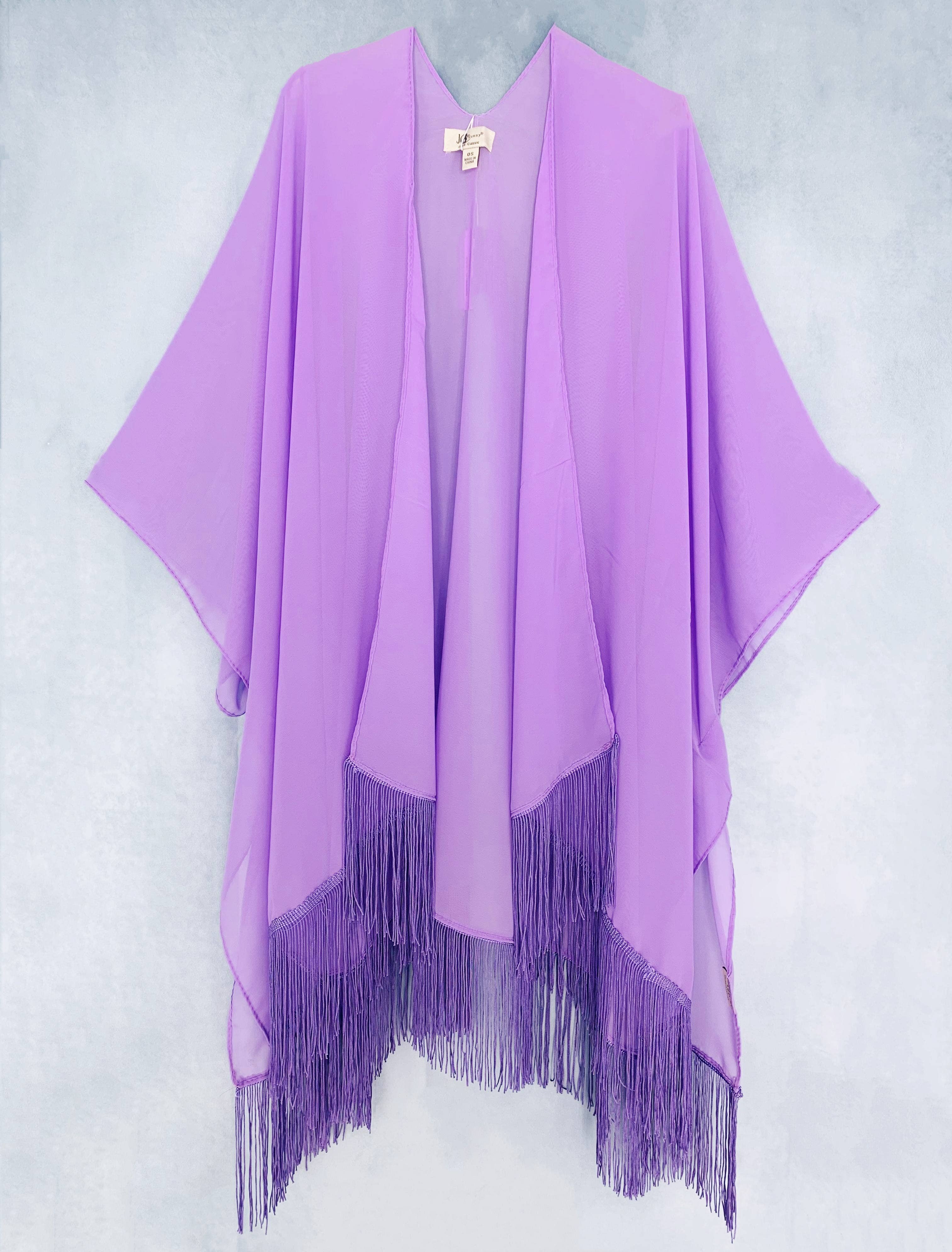 22 Colors-JC070901 Fringe-Detailed Solid Chiffon Kimono