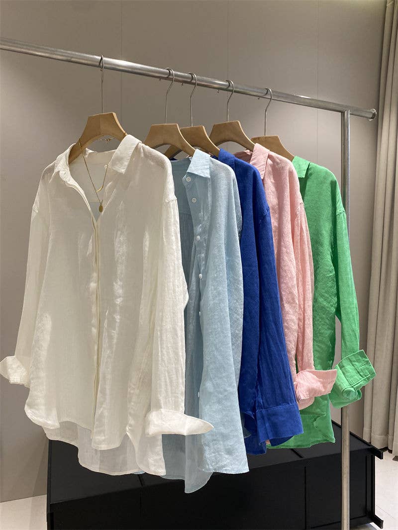 Cotton linen blend button down shirt