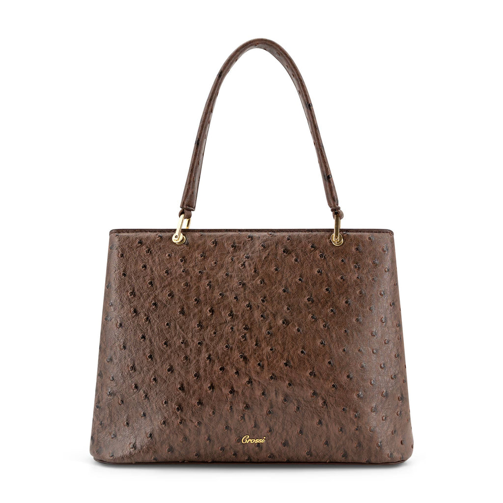 Vegan Leather Remi Embossed Bow Satchel Bag –Ostrich Print