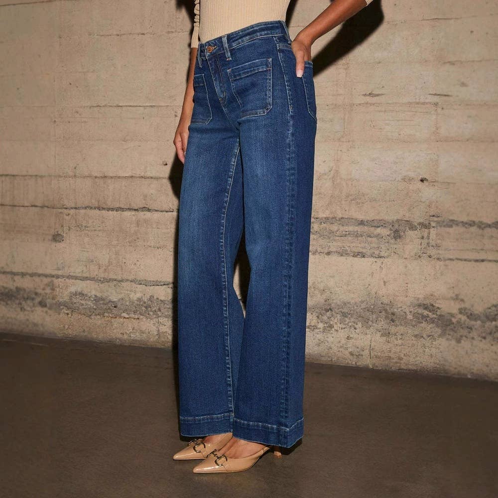 Slimming,wide-leg retro style straight-leg pants