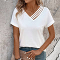 V-neck temperament fashion simple style T-shirt