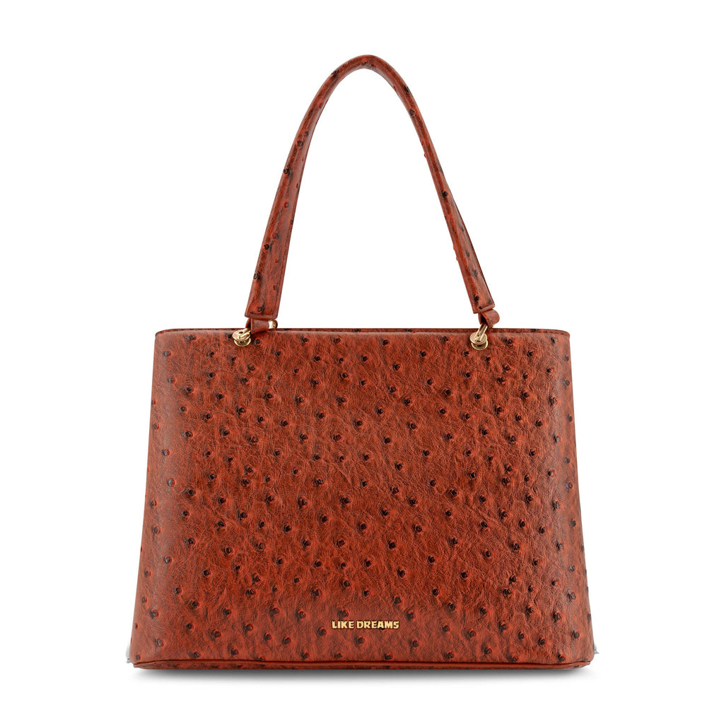 Vegan Leather Remi Embossed Bow Satchel Bag –Ostrich Print