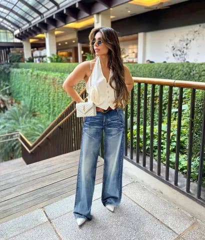 Loose high-waisted wide-leg straight-leg pants