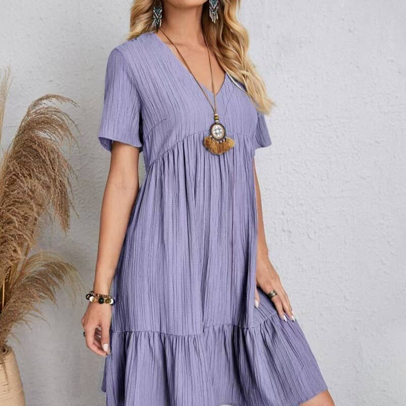 Summer Beach Boho V-Neck Ruffle Hem Dress
