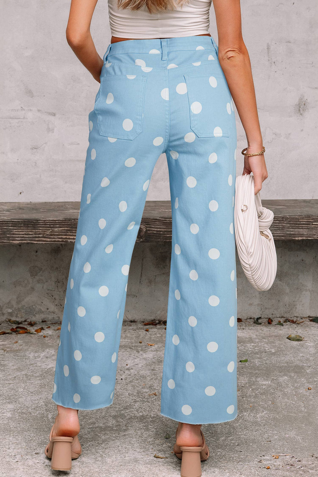 Leopard /Polka Dot Frayed Edge Wide Leg High Waist Jeans