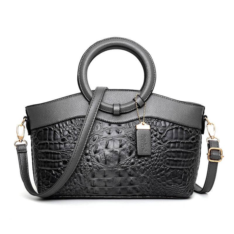 Vintage Round Top Handle Crocodile Pattern Tote Bag 8PU6BBG32