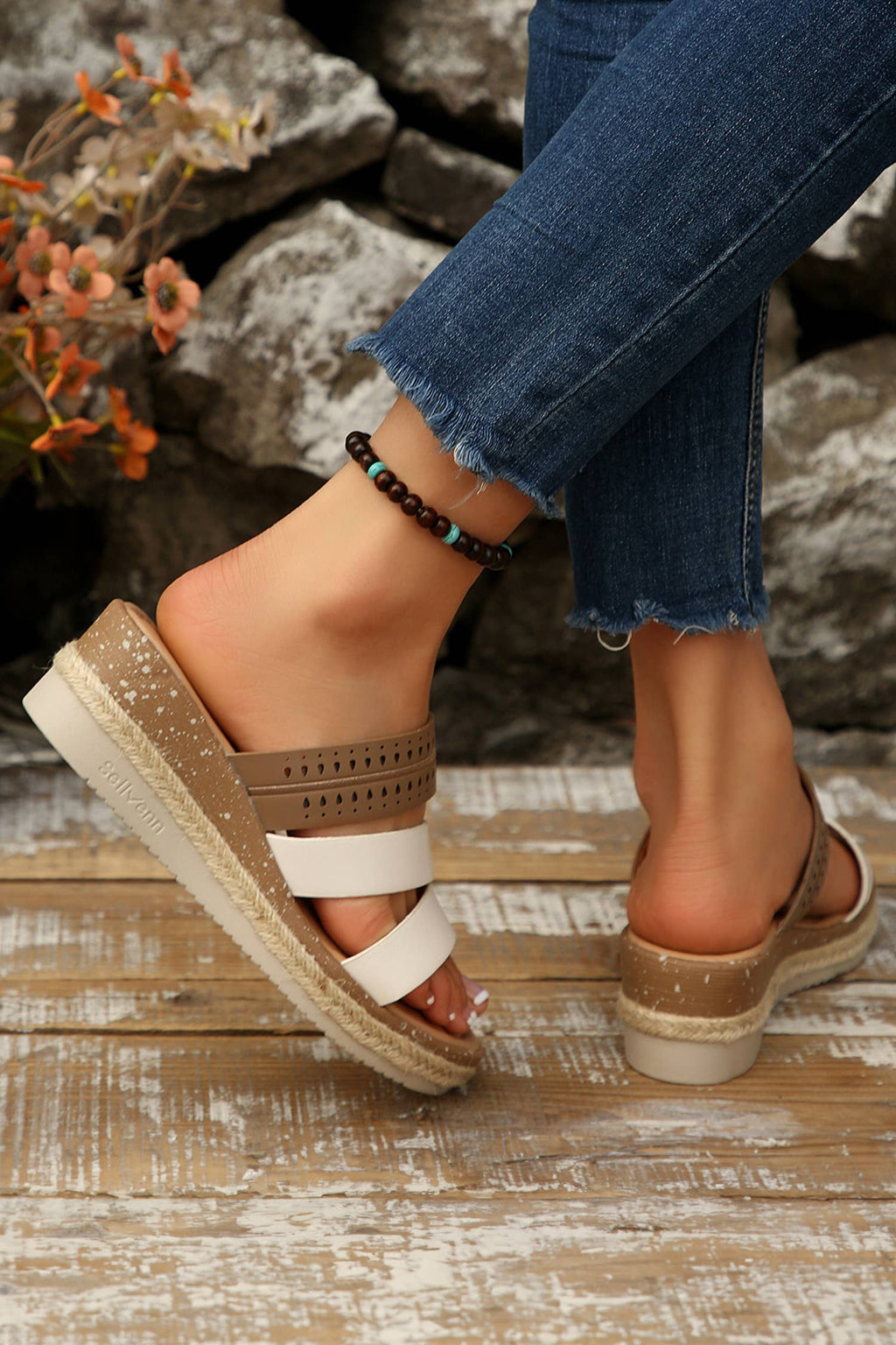 Tan Khaki Platform Wedge Sandals shoe