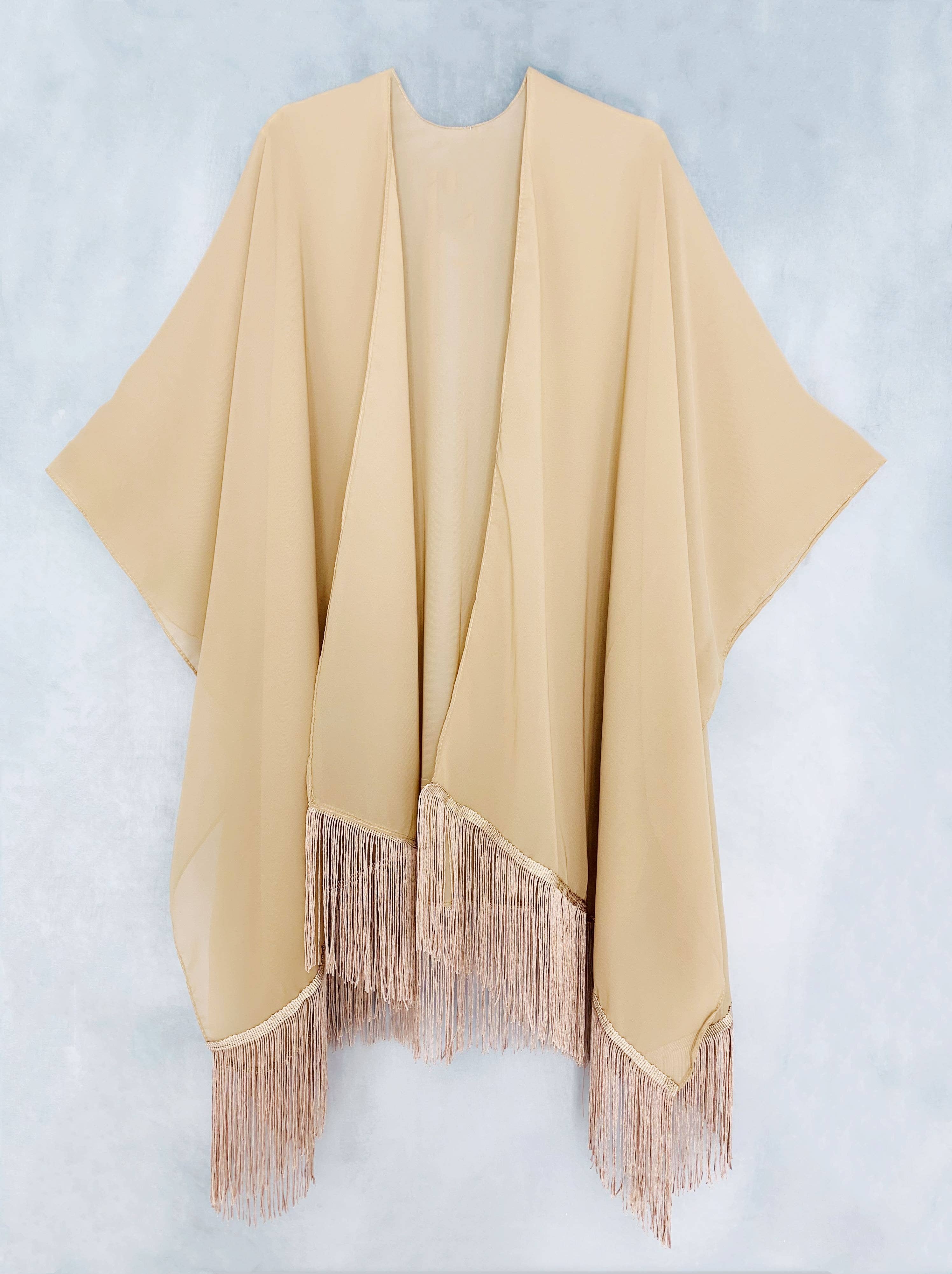 22 Colors-JC070901 Fringe-Detailed Solid Chiffon Kimono