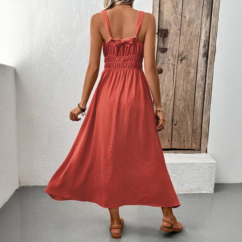 Sleeveless Red Summer Maxi Dress