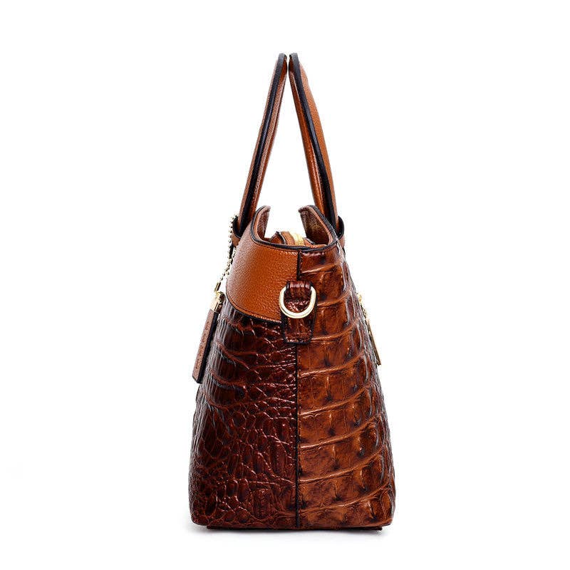 Vintage Round Top Handle Crocodile Pattern Tote Bag 8PU6BBG32
